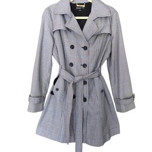 Jones New York Classic Checkered Women's Trench Coat With Blue Detailing